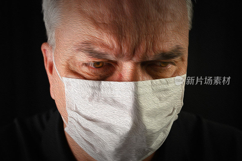 Worried Elderly Man with Medcal Face Mask